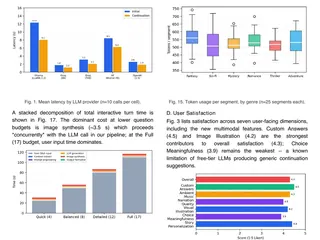 IEEE-format two-column paper, results page: latency by LLM provider, token usage by genre, end-to-end timing, user satisfaction and consistency-check performance.